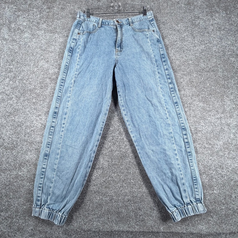 Forever 21 Jogger Jeans Womens Large Blue Denim Cotton Tapered Leg Medium Wash